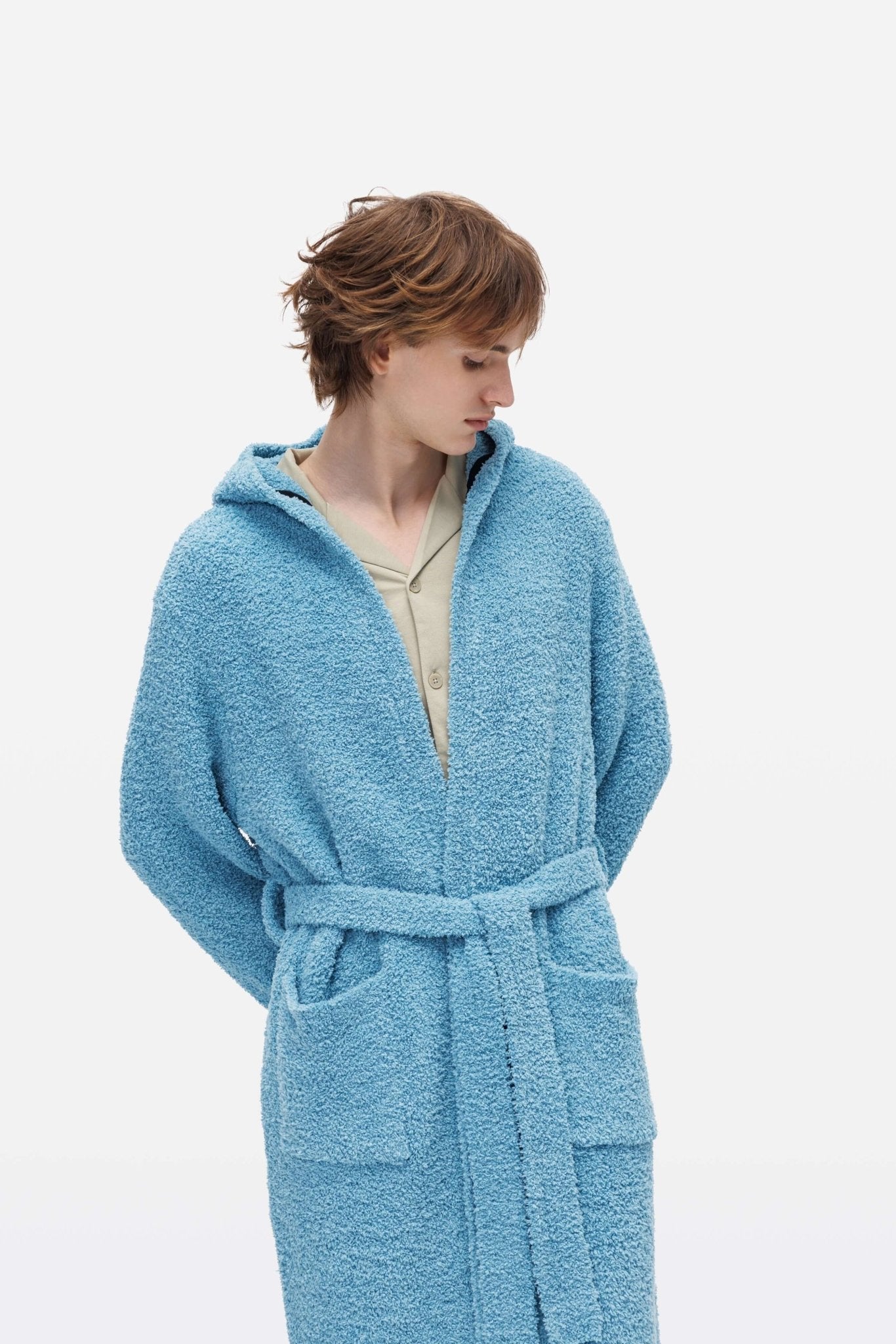 Aqua Blue Hooded Plush Bathrobe - Robe - Touchofgod.co