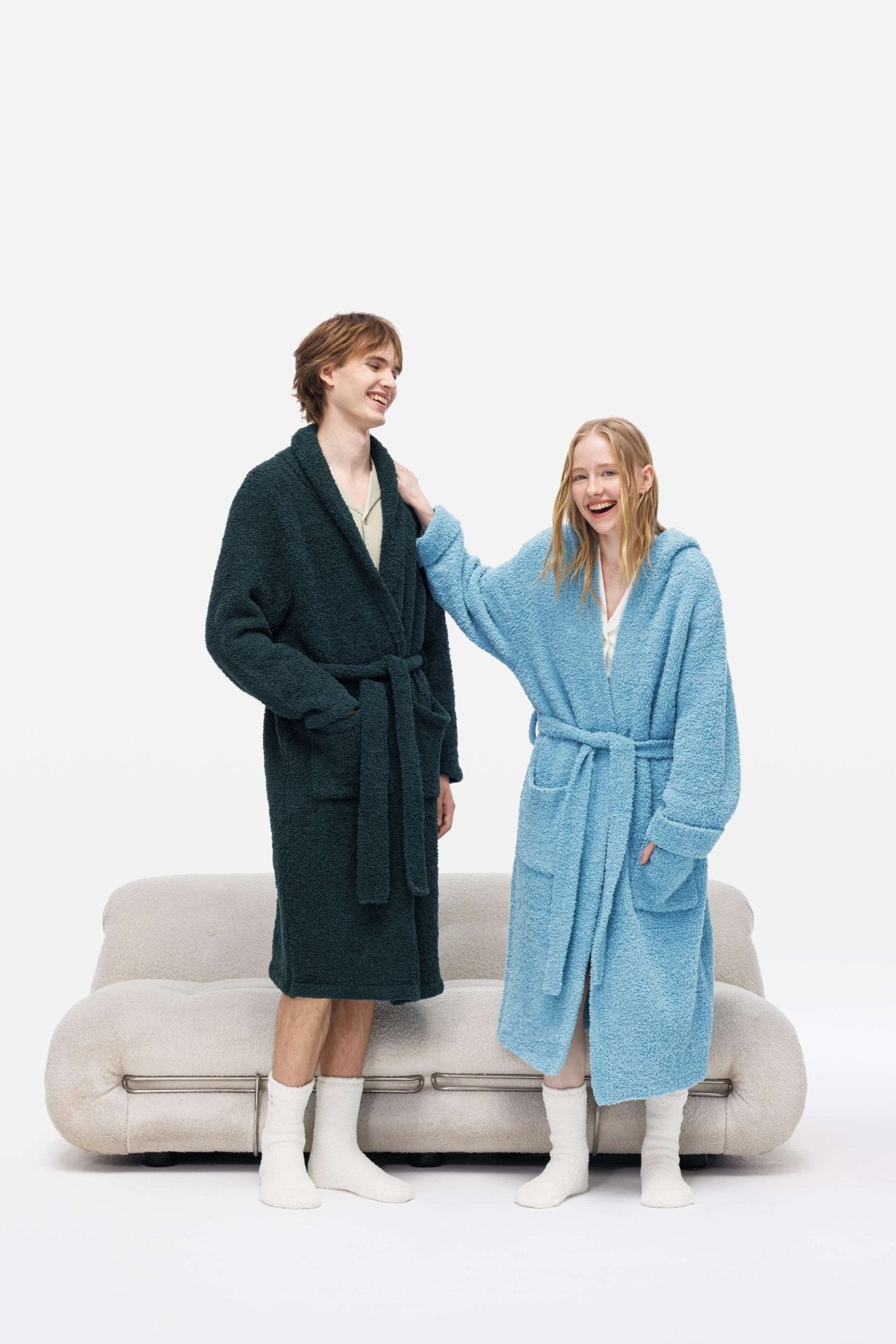 Aqua Blue Hooded Plush Bathrobe - Robe - Touchofgod.co